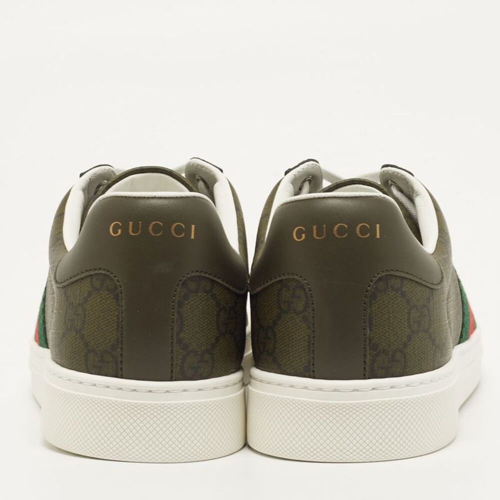 Gucci Ace Gg Supreme Size 40 Dark Green Coated Canvas And Leather Web Low Top - Picture 5 of 7